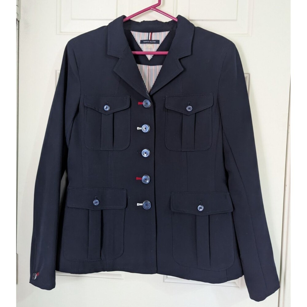 Tommy Hilfiger Military Blazer Jacket Womens 10 Navy Utility Preppy Coastal EUC